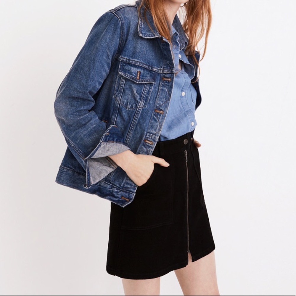 Madewell black denim zipper mini skirt